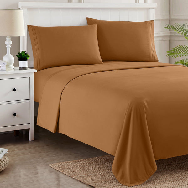 Sweet Home Collection 1500 Supreme Collection Sheet Sets Mocha Brown - Luxury Hotel Bed Sheets And Pillowcase Set For Mattress - Extra Soft Elastic Corner Straps Deep Pocket Sheets Mocha Brown