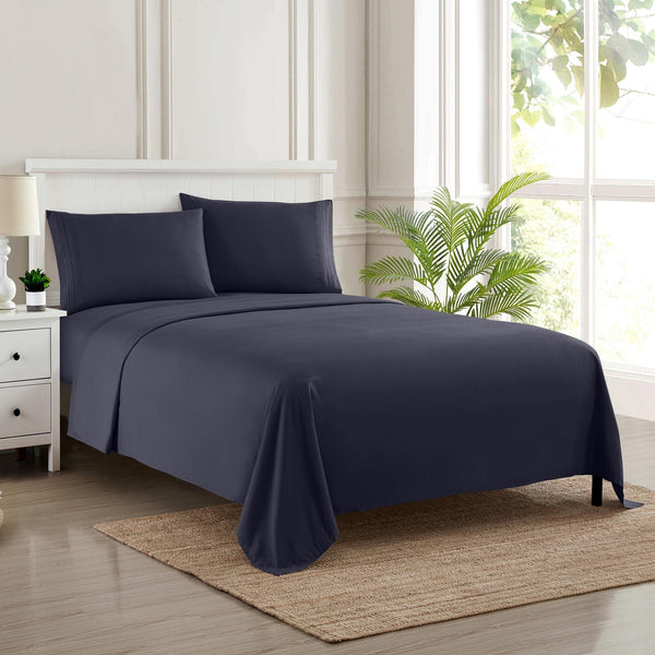 Sweet Home Collection 1500 Supreme Collection Sheet Sets Navy Blue - Luxury Hotel Bed Sheets And Pillowcase Set For Mattress - Extra Soft Elastic Corner Straps Deep Pocket Sheets Navy Blue