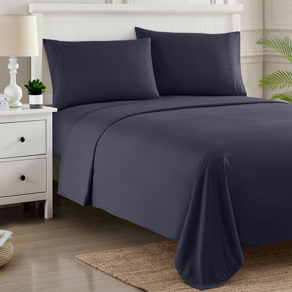 Sweet Home Collection 1500 Supreme Collection Sheet Sets Navy Blue - Luxury Hotel Bed Sheets And Pillowcase Set For Mattress - Extra Soft Elastic Corner Straps Deep Pocket Sheets Navy Blue