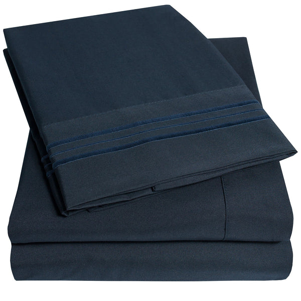 sweet home collection 1500 Supreme Collection Sheet Sets Navy Blue - Luxury Hotel Bed Sheets and Pillowcase Set For Mattress - Extra Soft Elastic Corner Straps Deep Pocket Sheets Navy Blue