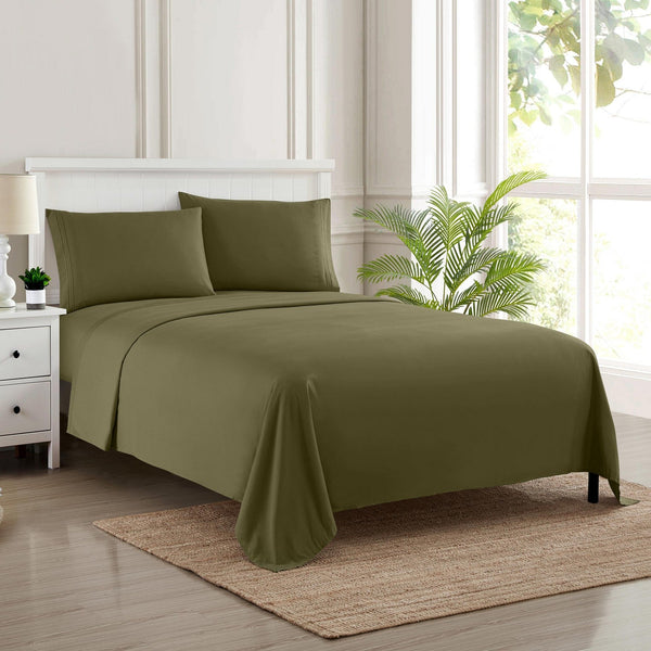 Sweet Home Collection 1500 Supreme Collection Sheet Sets Olive Green - Luxury Hotel Bed Sheets And Pillowcase Set For Mattress - Extra Soft Elastic Corner Straps Deep Pocket Sheets Olive Green