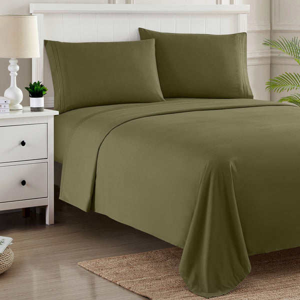 Sweet Home Collection 1500 Supreme Collection Sheet Sets Olive Green - Luxury Hotel Bed Sheets And Pillowcase Set For Mattress - Extra Soft Elastic Corner Straps Deep Pocket Sheets Olive Green