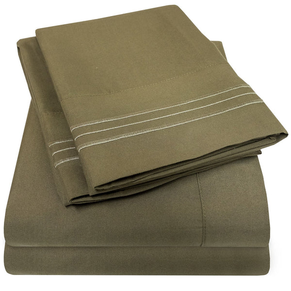 sweet home collection 1500 Supreme Collection Sheet Sets Olive Green - Luxury Hotel Bed Sheets and Pillowcase Set For Mattress - Extra Soft Elastic Corner Straps Deep Pocket Sheets Olive Green