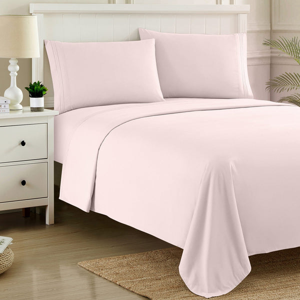 Sweet Home Collection 1500 Supreme Collection Sheet Sets Pale Pink - Luxury Hotel Bed Sheets And Pillowcase Set For Mattress - Extra Soft Elastic Corner Straps Deep Pocket Sheets Pale Pink