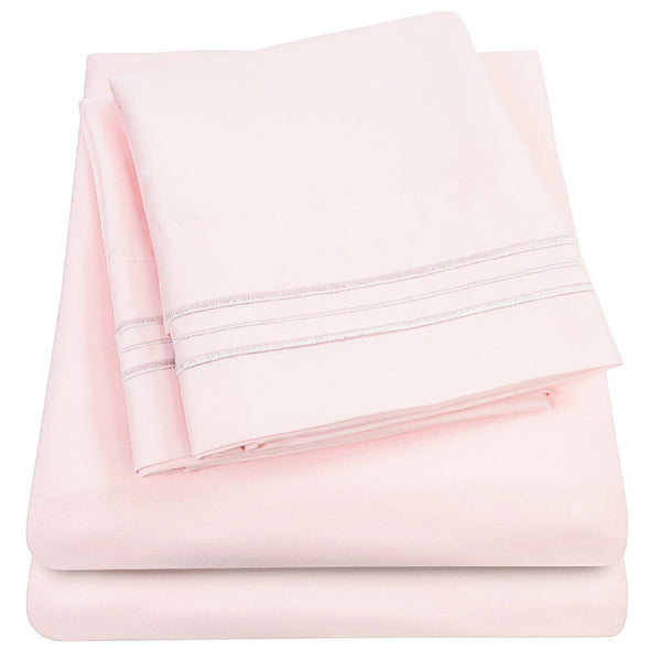 sweet home collection 1500 Supreme Collection Sheet Sets Pale Pink - Luxury Hotel Bed Sheets and Pillowcase Set For Mattress - Extra Soft Elastic Corner Straps Deep Pocket Sheets Pale Pink