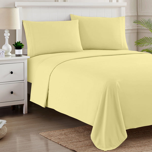 Sweet Home Collection 1500 Supreme Collection Sheet Sets Pale Yellow - Luxury Hotel Bed Sheets And Pillowcase Set For Mattress - Extra Soft Elastic Corner Straps Deep Pocket Sheets Pale Yellow