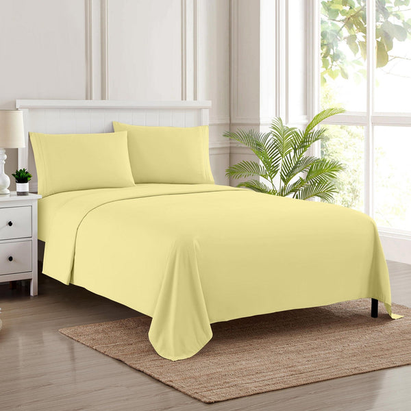 Sweet Home Collection 1500 Supreme Collection Sheet Sets Pale Yellow - Luxury Hotel Bed Sheets And Pillowcase Set For Mattress - Extra Soft Elastic Corner Straps Deep Pocket Sheets Pale Yellow