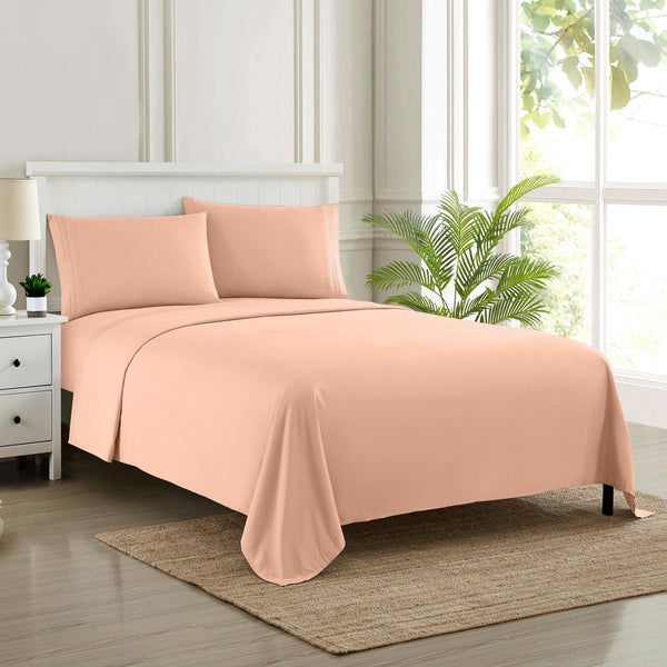Sweet Home Collection 1500 Supreme Collection Sheet Sets Peach - Luxury Hotel Bed Sheets And Pillowcase Set For Mattress - Extra Soft Elastic Corner Straps Deep Pocket Sheets Peach