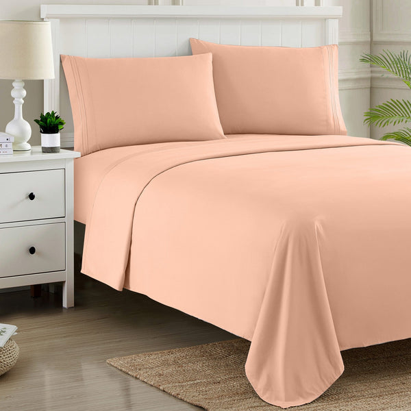 Sweet Home Collection 1500 Supreme Collection Sheet Sets Peach - Luxury Hotel Bed Sheets And Pillowcase Set For Mattress - Extra Soft Elastic Corner Straps Deep Pocket Sheets Peach