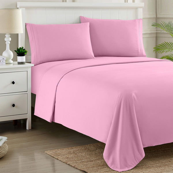 Sweet Home Collection 1500 Supreme Collection Sheet Sets Pink - Luxury Hotel Bed Sheets And Pillowcase Set For Mattress - Extra Soft Elastic Corner Straps Deep Pocket Sheets Pink