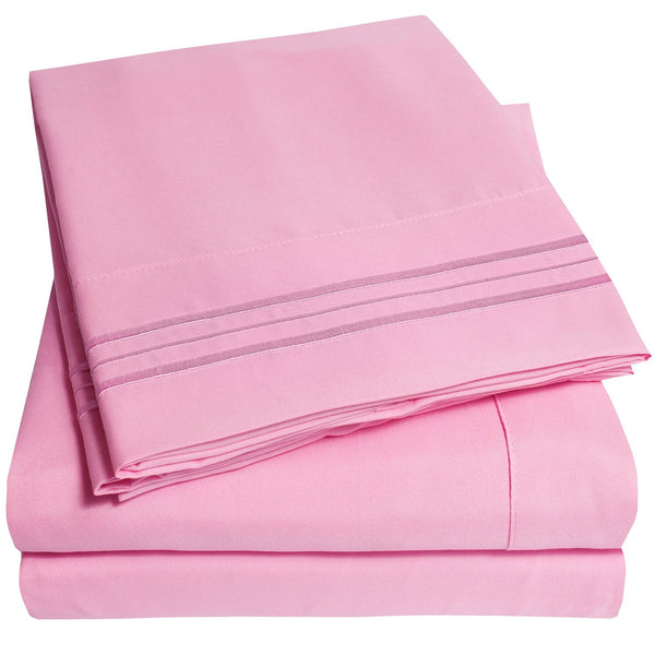 sweet home collection 1500 Supreme Collection Sheet Sets Pink - Luxury Hotel Bed Sheets and Pillowcase Set For Mattress - Extra Soft Elastic Corner Straps Deep Pocket Sheets Pink