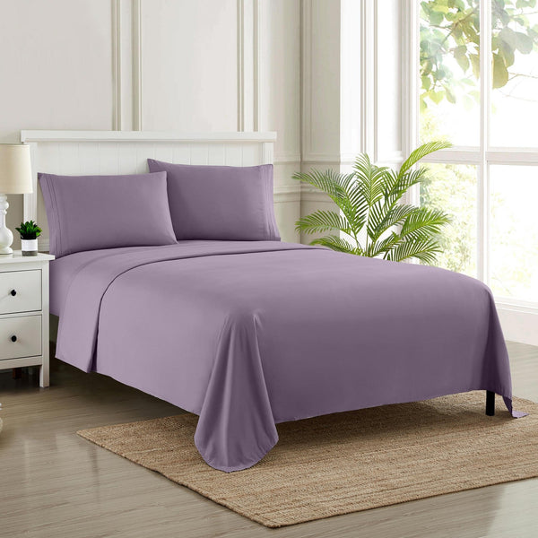 Sweet Home Collection 1500 Supreme Collection Sheet Sets Plum - Luxury Hotel Bed Sheets And Pillowcase Set For Mattress - Extra Soft Elastic Corner Straps Deep Pocket Sheets Plum