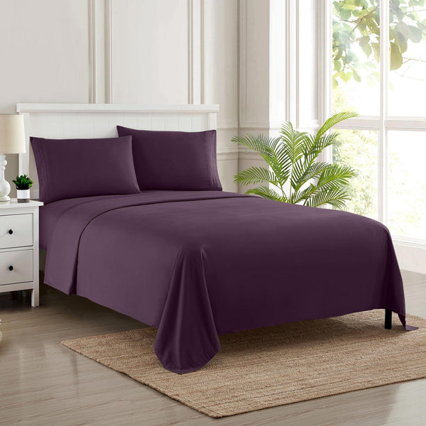 Sweet Home Collection 1500 Supreme Collection Sheet Sets Purple- Luxury Hotel Bed Sheets And Pillowcase Set For Mattress - Extra Soft Elastic Corner Straps Deep Pocket Sheets Purple