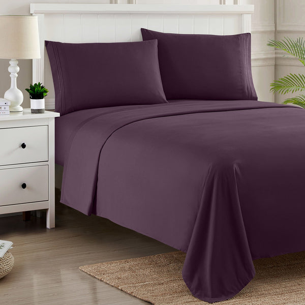 Sweet Home Collection 1500 Supreme Collection Sheet Sets Purple- Luxury Hotel Bed Sheets And Pillowcase Set For Mattress - Extra Soft Elastic Corner Straps Deep Pocket Sheets Purple