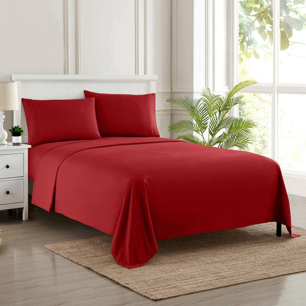 Sweet Home Collection 1500 Supreme Collection Sheet Sets Red - Luxury Hotel Bed Sheets And Pillowcase Set For Mattress - Extra Soft Elastic Corner Straps Deep Pocket Sheets Red