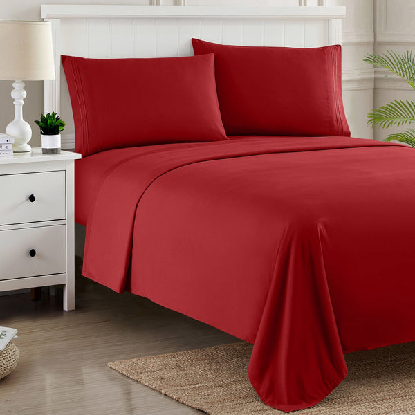 Sweet Home Collection 1500 Supreme Collection Sheet Sets Red - Luxury Hotel Bed Sheets And Pillowcase Set For Mattress - Extra Soft Elastic Corner Straps Deep Pocket Sheets Red