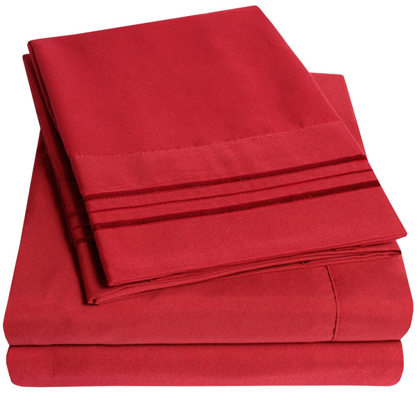 sweet home collection 1500 Supreme Collection Sheet Sets Red - Luxury Hotel Bed Sheets and Pillowcase Set For Mattress - Extra Soft Elastic Corner Straps Deep Pocket Sheets Red