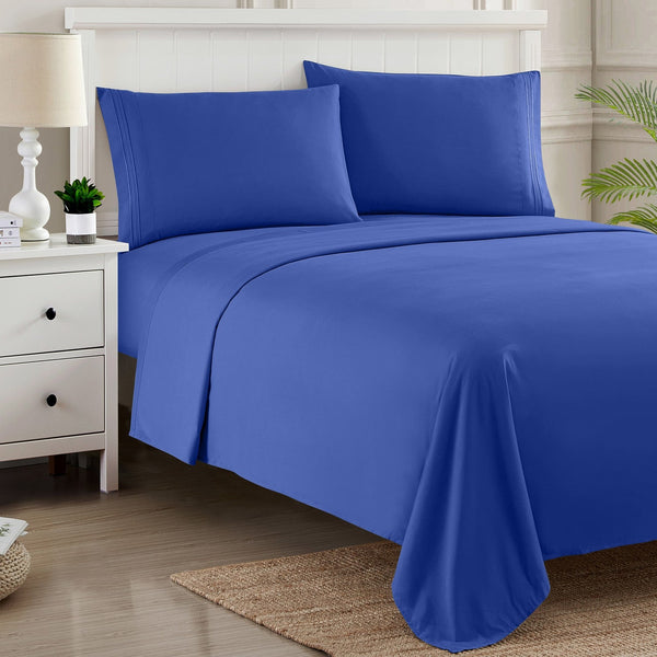 Sweet Home Collection 1500 Supreme Collection Sheet Sets Royal Blue - Luxury Hotel Bed Sheets And Pillowcase Set For Mattress - Extra Soft Elastic Corner Straps Deep Pocket Sheets Royal Blue