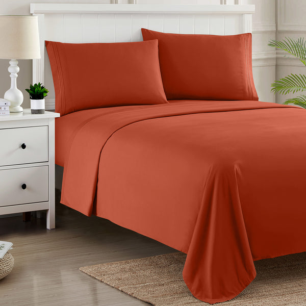 Sweet Home Collection 1500 Supreme Collection Sheet Sets Rust - Luxury Hotel Bed Sheets And Pillowcase Set For Mattress - Extra Soft Elastic Corner Straps Deep Pocket Sheets Rust