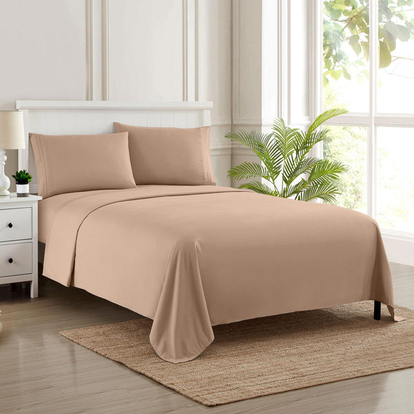 Sweet Home Collection 1500 Supreme Collection Sheet Sets Taupe - Luxury Hotel Bed Sheets And Pillowcase Set For Mattress - Extra Soft Elastic Corner Straps Deep Pocket Sheets Taupe