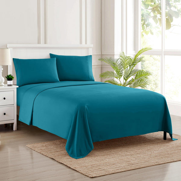 Sweet Home Collection 1500 Supreme Collection Sheet Sets Teal - Luxury Hotel Bed Sheets And Pillowcase Set For Mattress - Extra Soft Elastic Corner Straps Deep Pocket Sheets Teal