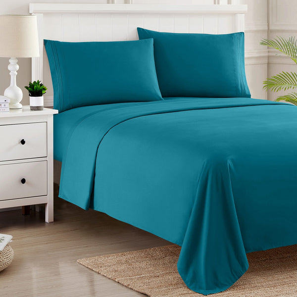 Sweet Home Collection 1500 Supreme Collection Sheet Sets Teal - Luxury Hotel Bed Sheets And Pillowcase Set For Mattress - Extra Soft Elastic Corner Straps Deep Pocket Sheets Teal