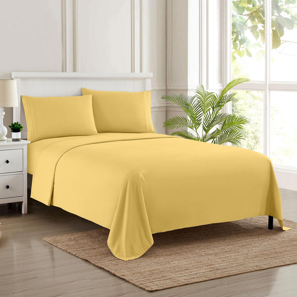 Sweet Home Collection 1500 Supreme Collection Sheet Sets Yellow - Luxury Hotel Bed Sheets And Pillowcase Set For Mattress - Extra Soft Elastic Corner Straps Deep Pocket Sheets Yellow