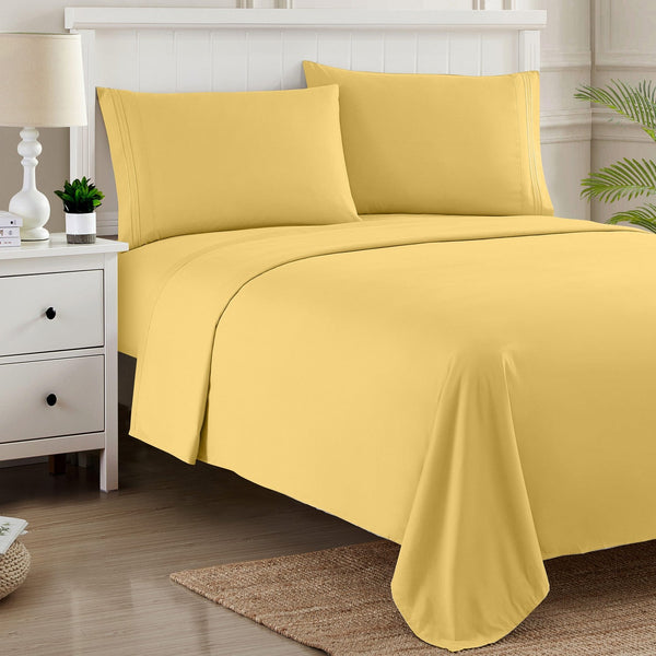 Sweet Home Collection 1500 Supreme Collection Sheet Sets Yellow - Luxury Hotel Bed Sheets And Pillowcase Set For Mattress - Extra Soft Elastic Corner Straps Deep Pocket Sheets Yellow