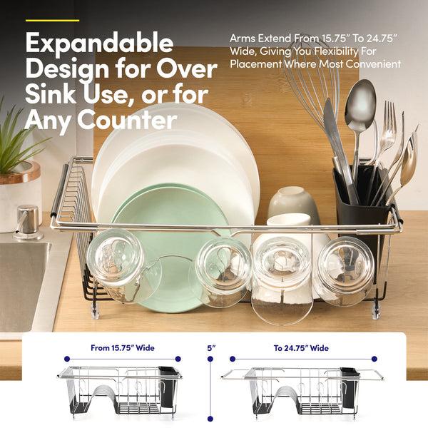 Sweet Home Collection 2-Piece Expandable Dish Dryer Rack For Inside Sink With Utensil Holder