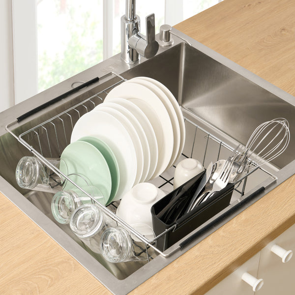 Sweet Home Collection 2-Piece Expandable Dish Dryer Rack For Inside Sink With Utensil Holder