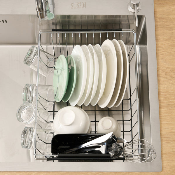 Sweet Home Collection 2-Piece Expandable Dish Dryer Rack For Inside Sink With Utensil Holder