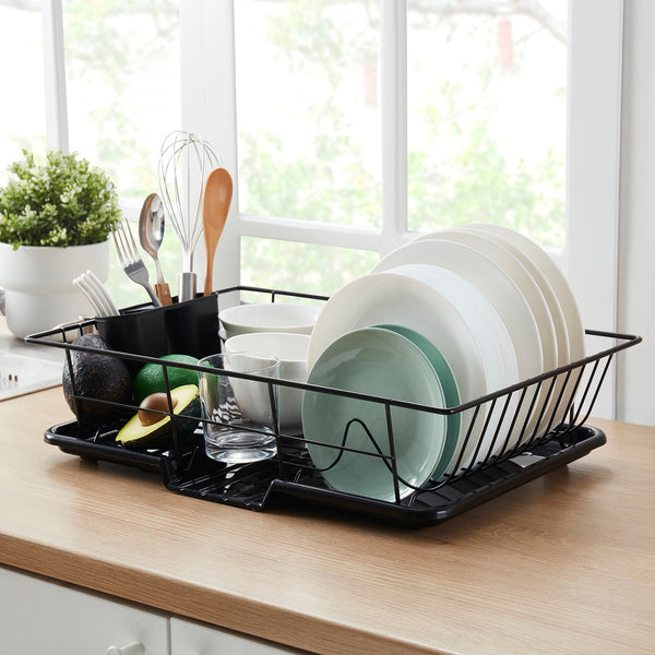 Sweet Home Collection 3-Piece Countertop Dish Drying Drainer Rack With Removable Utensil Holder And Drainboard