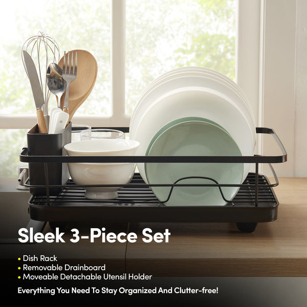 sweet home collection 3-Piece Multi-Functional Dish Drying Rack with Drain Board & Utensil Holder sweet home collection 3-Piece Multi-Functional Dish Drying Rack with Drain Board & Utensil Holder