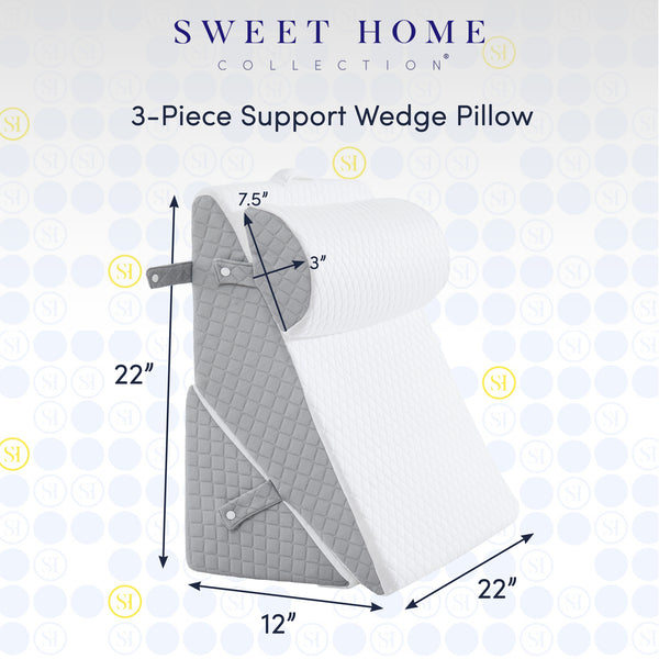 Sweet Home Collection 3-Piece Support Wedge Pillow Set With High Density Foam