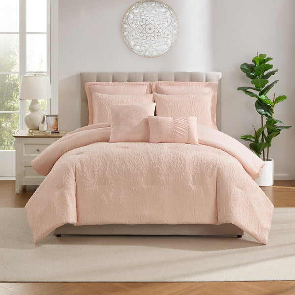 Sweet Home Collection 7 Piece Medallion Clip Jacquard Comforter And Dec Pillow Set