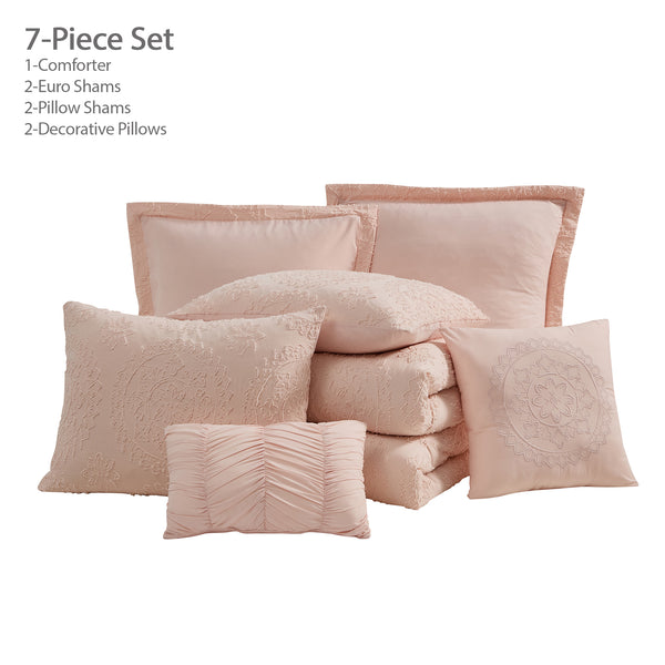 sweet home collection 7 Piece Medallion Clip Jacquard Comforter and Dec Pillow Set