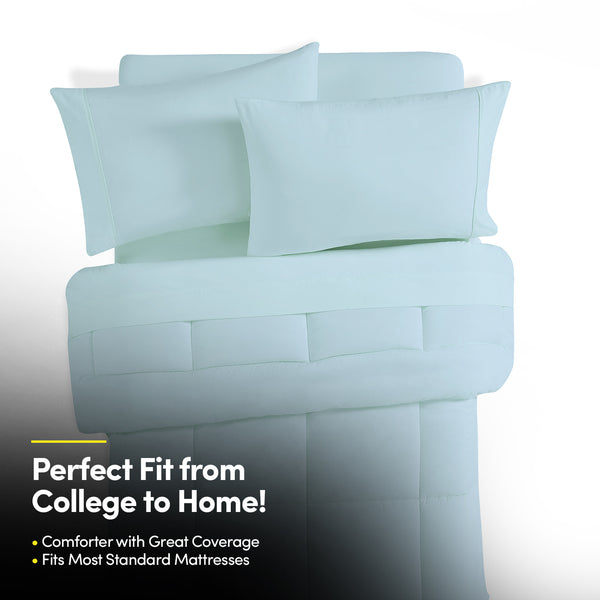 Sweet Home Collection 7PC Campus Ready Dorm Twin XL Bedding Bundle Solid Comforter Pillows And Sheet Set