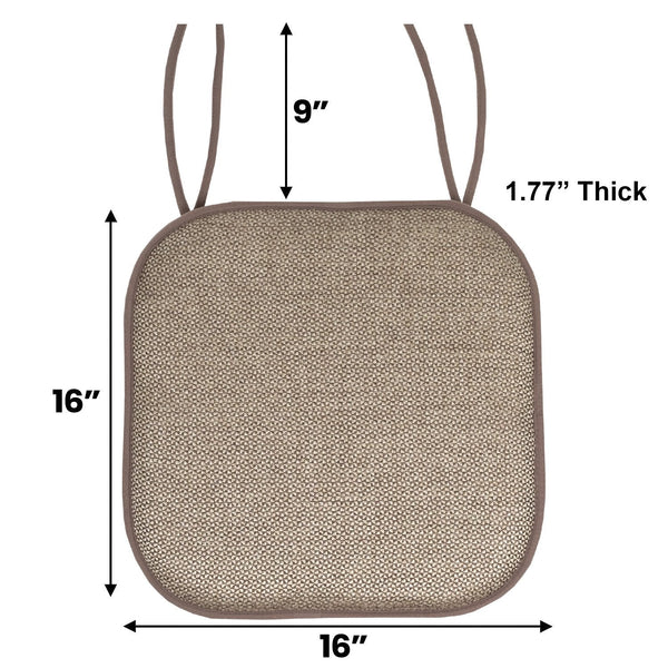 Sweet Home Collection Cameron Memory Foam No Slip Back 16" X 16" Chair Pad Cushion With Ties