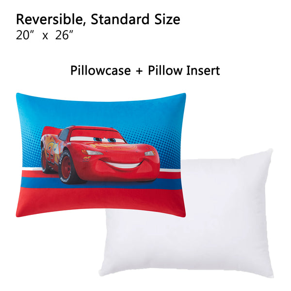 Sweet Home Collection Cars Lightning McQueen Kids Reversible Pillow With Removable Shell