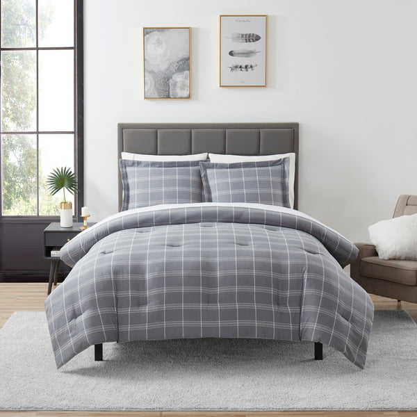Sweet Home Collection Chambray Weave Plaid 7-Piece Bed In A Bag Set