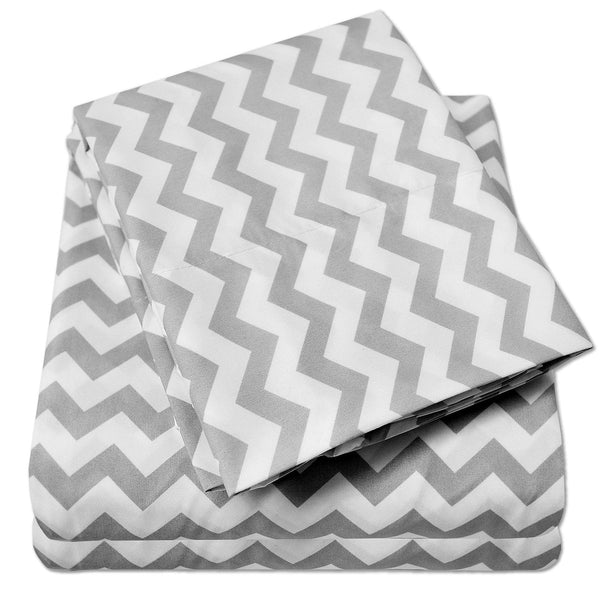 sweet home collection Classic 4-Piece Bed Sheet Set (Loft Chevron Gray)