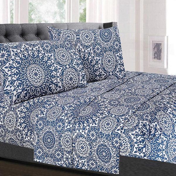 Sweet Home Collection Classic 4-Piece Bed Sheet Set (Oasis Blue Mandala)
