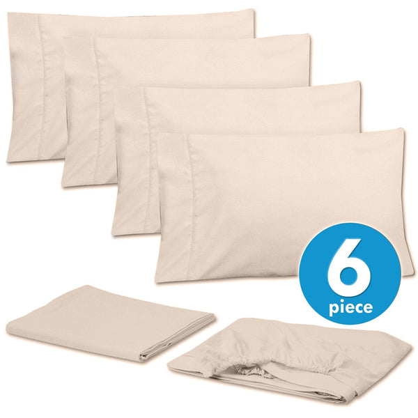 Sweet Home Collection Deluxe 6-Piece Bed Sheet Set (Beige)