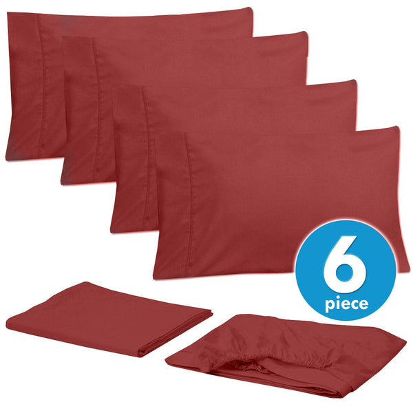 Sweet Home Collection Deluxe 6-Piece Bed Sheet Set (Burgundy)