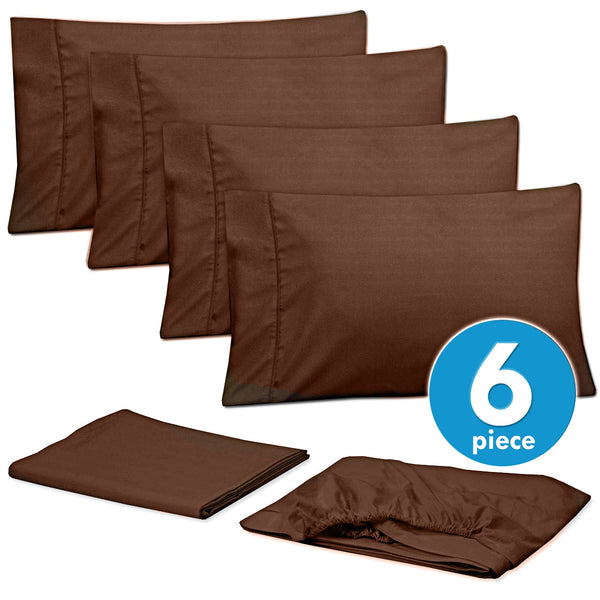 Sweet Home Collection Deluxe 6-Piece Bed Sheet Set (Dobby Stripe Chocolate)