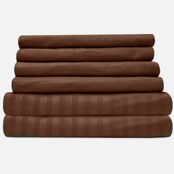 Sweet Home Collection Deluxe 6-Piece Bed Sheet Set (Dobby Stripe Chocolate)