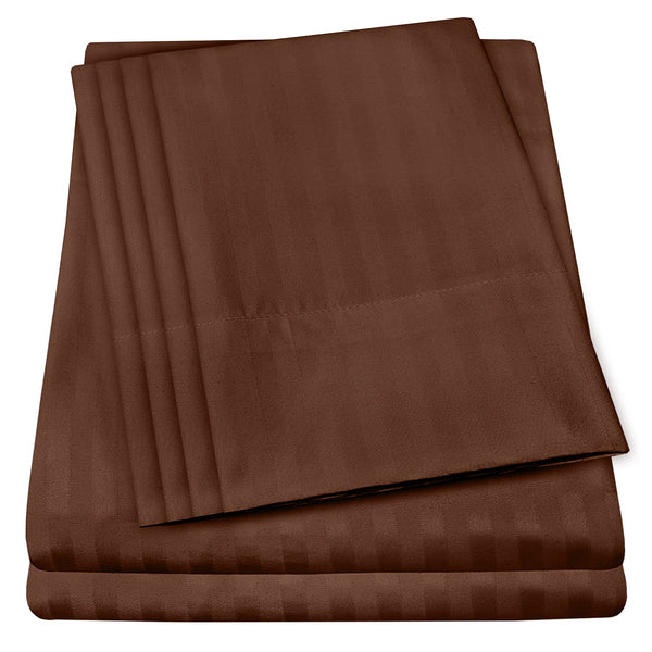 sweet home collection Deluxe 6-Piece Bed Sheet Set (Dobby Stripe Chocolate)