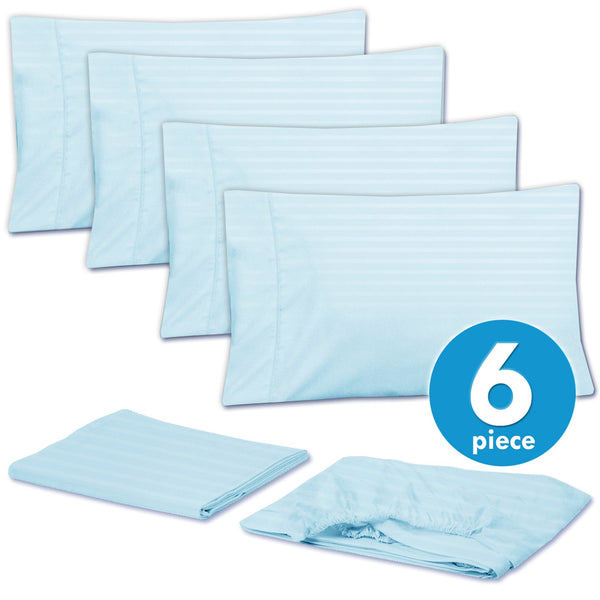 Sweet Home Collection Deluxe 6-Piece Bed Sheet Set (Dobby Stripe Light Blue)