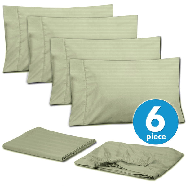 Sweet Home Collection Deluxe 6-Piece Bed Sheet Set (Dobby Stripe Sage)