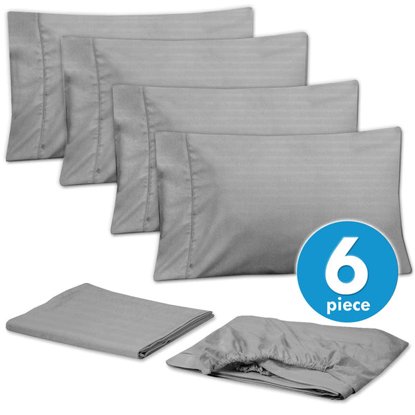 Sweet Home Collection Deluxe 6-Piece Bed Sheet Set (Dobby Stripe Silver)